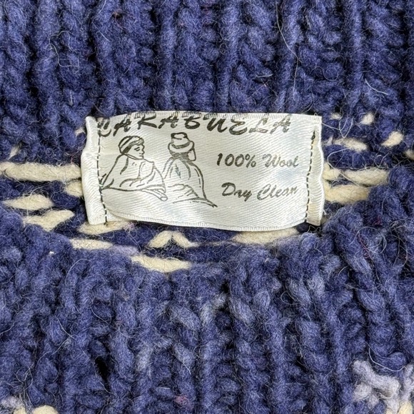 Carabuela VTG 90s 100% Wool Fair Isle Sweater Snowflake Chunky Knit Med / Lar - Picture 3 of 10